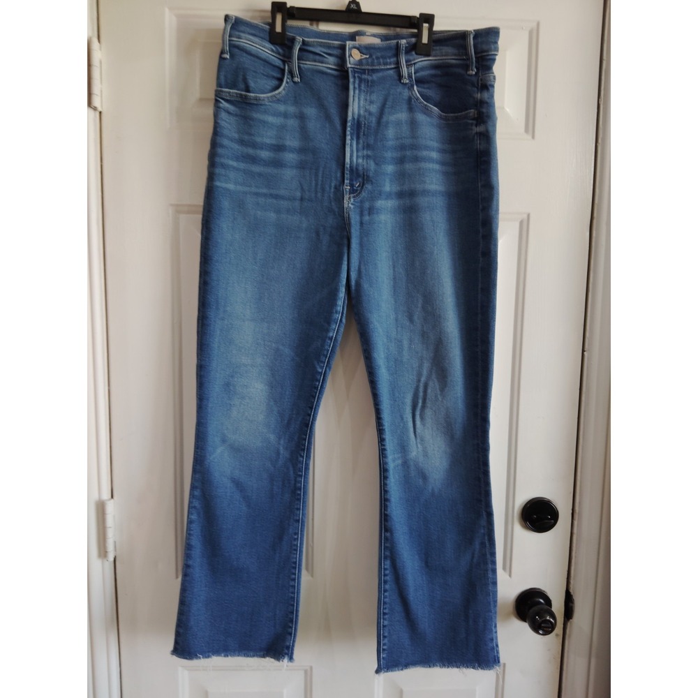 Mother The Hustler Ankle Fray Jeans Womens 34 Blue High Rise Flare Denim Pants